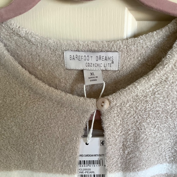 Barefoot Dreams CozyChic Lite Striped Cardigan Stone/Pearl SZ XL - Picture 8 of 16
